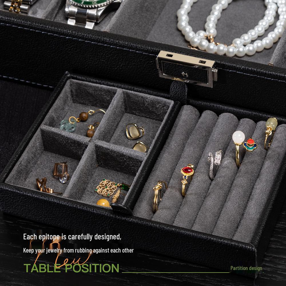 Lychee Grain PU Leather Watch & Eyeglass Storage Box with Multiple Slots