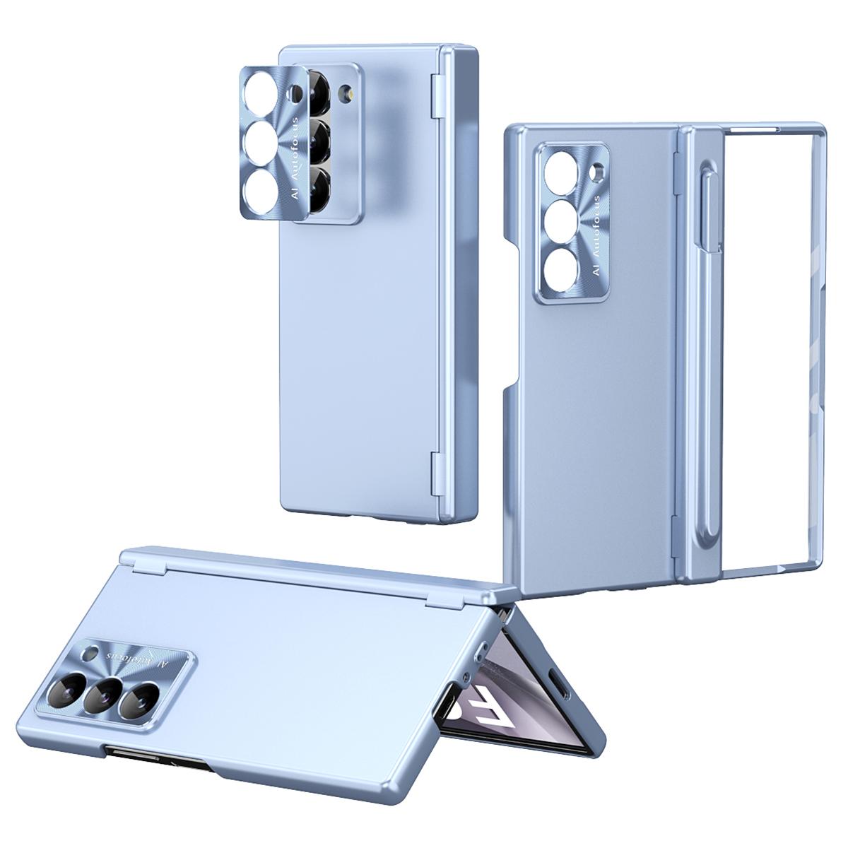 

Чехол для телефона Samsung Galaxy Z Fold6 5G с двойным шарниром, гальваническое покрытие, ПК-накладка для телефона со стилусом Blue