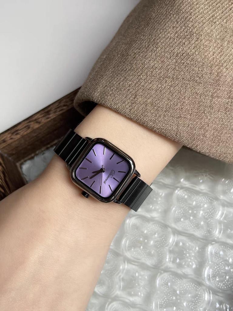 Ceas de damă pătrat cu quartz Oțel inoxidabil Exquis Fasion Ceas de mână pentru damă simplu și casual