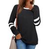 Camiseta Casual Feminina Manga Longa Gola Redonda Patchwork Color Block