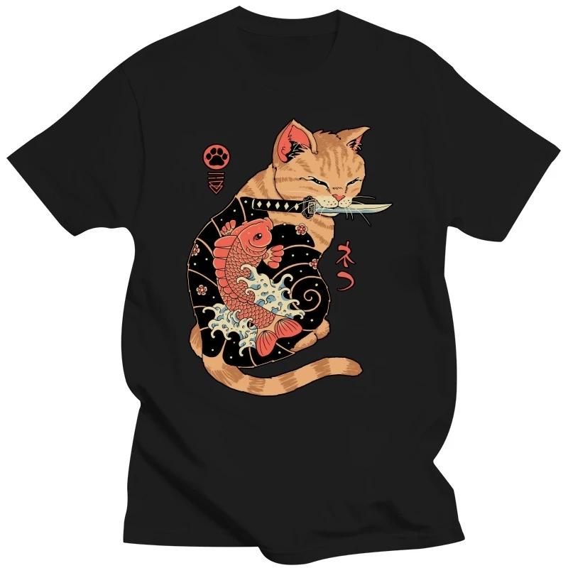 

Catana T Shirts 90s Vintage Japan Aesthetics Tops Funny Cartoon Cat Print Tee Women Men Fashion Short-sleev Tees Samurai Shirt S бежевый