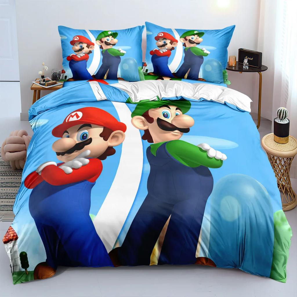 Mario Duvet Cover Sets Anime Bedding Set Bed Cover Kids Adult Quilt Cover Pillowcase Gifts Bedroom Decor