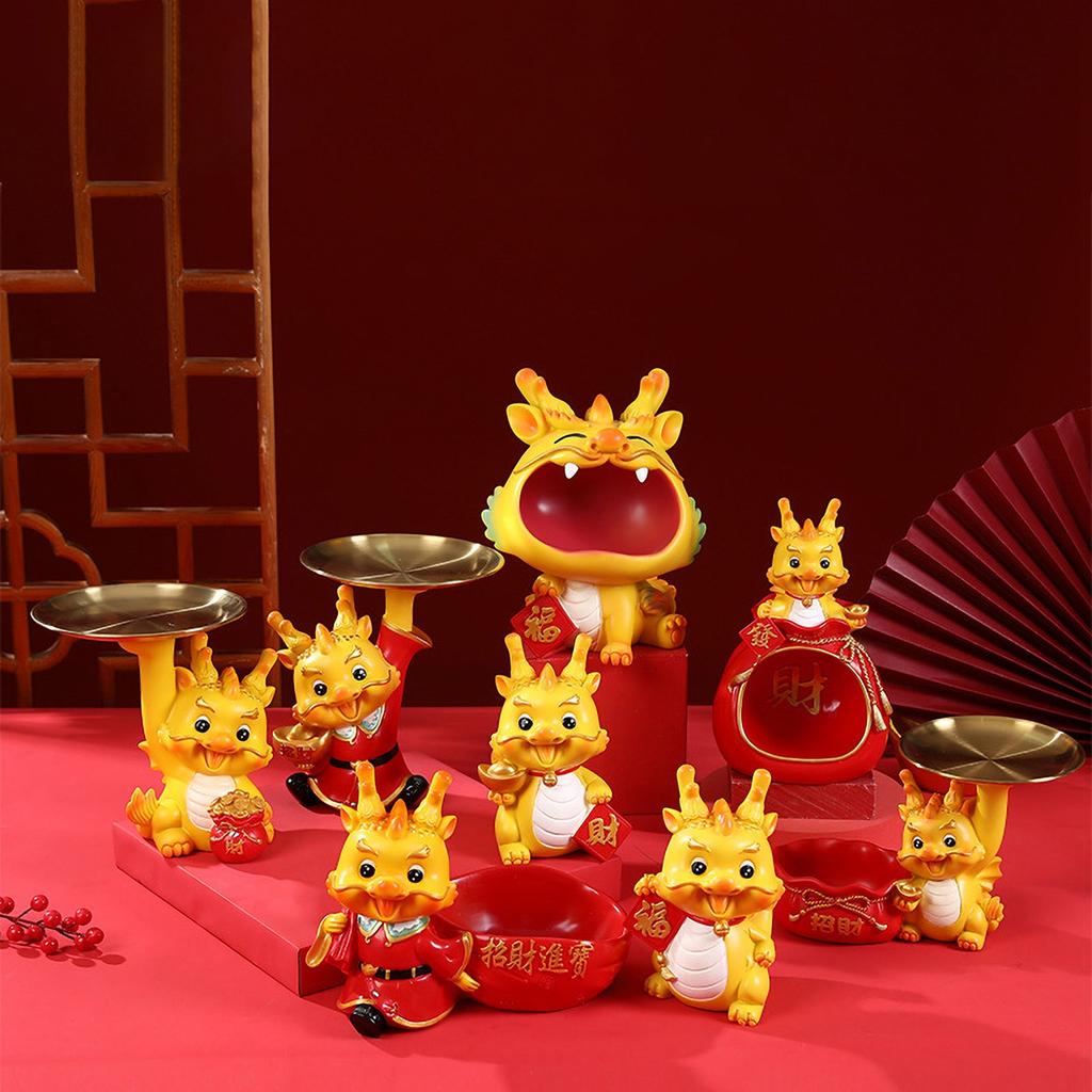 Chinese Dragon Desktop Ornament Animal Resin Sculpture for Car Dashboard Home Crafts Ornament