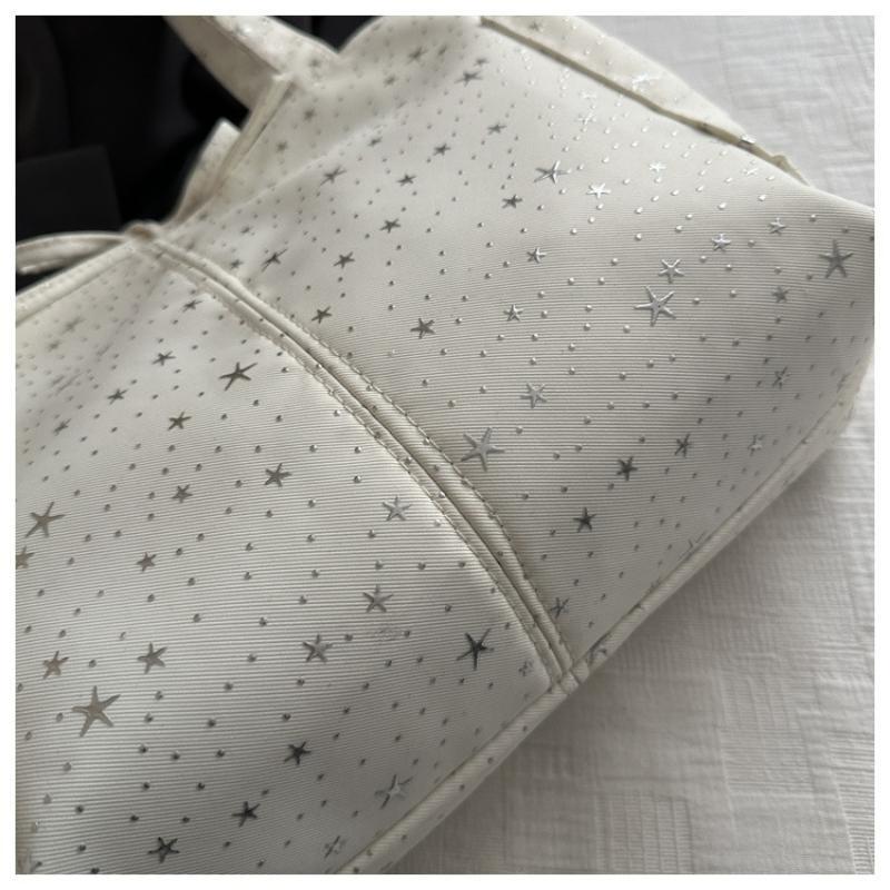 Light Blue Tote Bag With Glitter Star Pattern Bow Decor Multi Pockets For School Shopping Daily Outings Travel