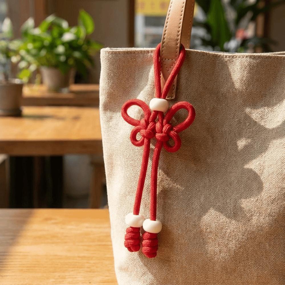 Colorful Chinese Knot Keychain Hand Woven Polyester Braided Rope Keychain Handmade Soild Colorful DIY Bag Charm