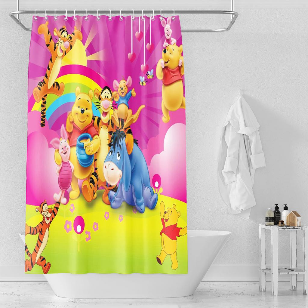 Winnie Puuh Anime Duschvorhang Niedliche Badewannen-Wasserdichte Vorhänge Für Wohnzimmer Luxus-Set Bildschirm Badezimmer Zubehör Sets