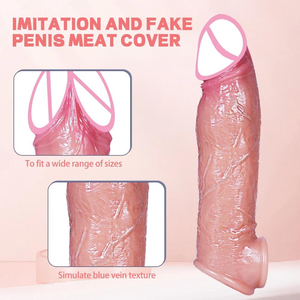 Sexual Tools Reusable Condom Cock Sleeve Soft Silicone Condom Enlargement Penis Sleeve Realistic Penis Extender Sex Toy for Men