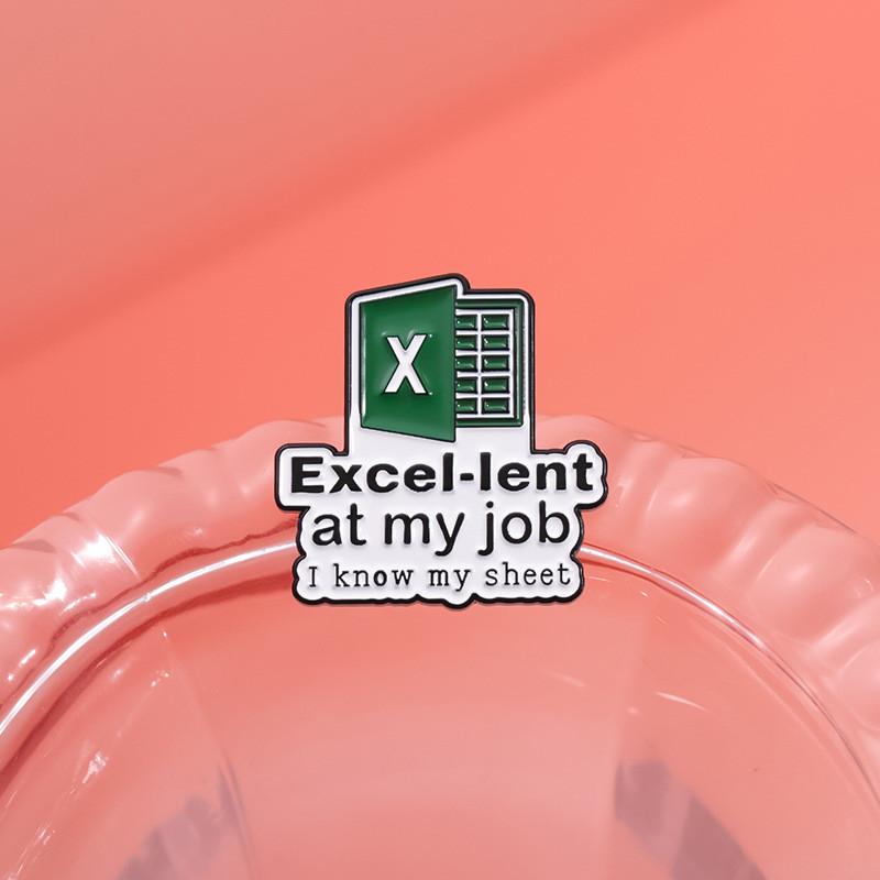Creative Excel Spreadsheet Series Metal Badge Fun Green Letter Gift Accessory Pin