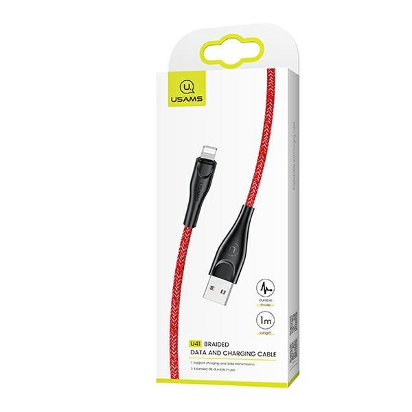 Usams Kabel Pleciony U41 Lightning 1M2A Czerwony/Red Sj391Usb02 (Us-Sj391) Fast Charge