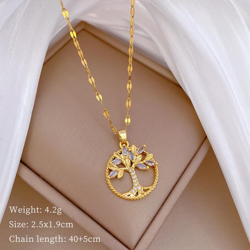 Women's Exquisite Clavicle Necklace with Titanium Steel, Copper, and Gold-Plated Micro-Inlays