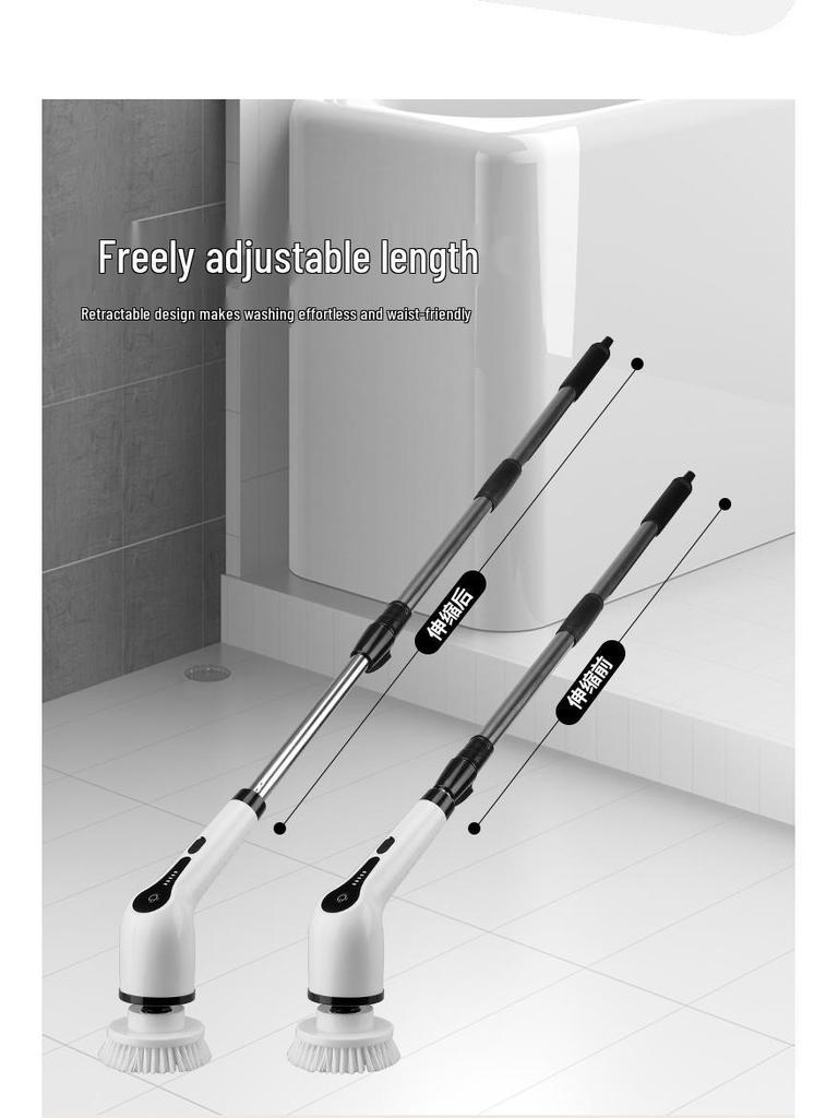 7-i-1 Sladdlös Elektrisk Rengöringsborste med Utdragbart Långt Handtag för Badrum och Golv