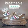 Hollow Muffin Shoes 2025 Summer Breathable Heightening Retro Sports Shoes Mesh Hong Kong Style Casual Dad Shoes Women's Foreign Trade