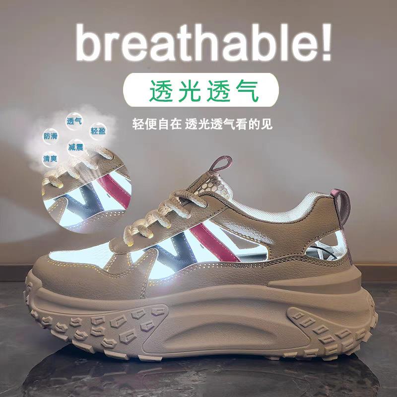 Hollow Muffin Shoes 2025 Summer Breathable Heightening Retro Sports Shoes Mesh Hong Kong Style Casual Dad Shoes Women's Foreign Trade