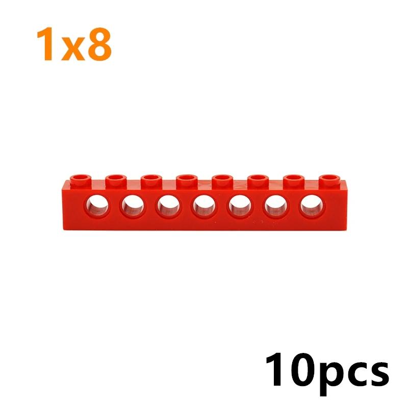 Building Blocks 1x8 with 7 holes Perforated Bricks Assembles Particles Long Beam 3702 Technical MOC Parts 10PCS Toys for Kids