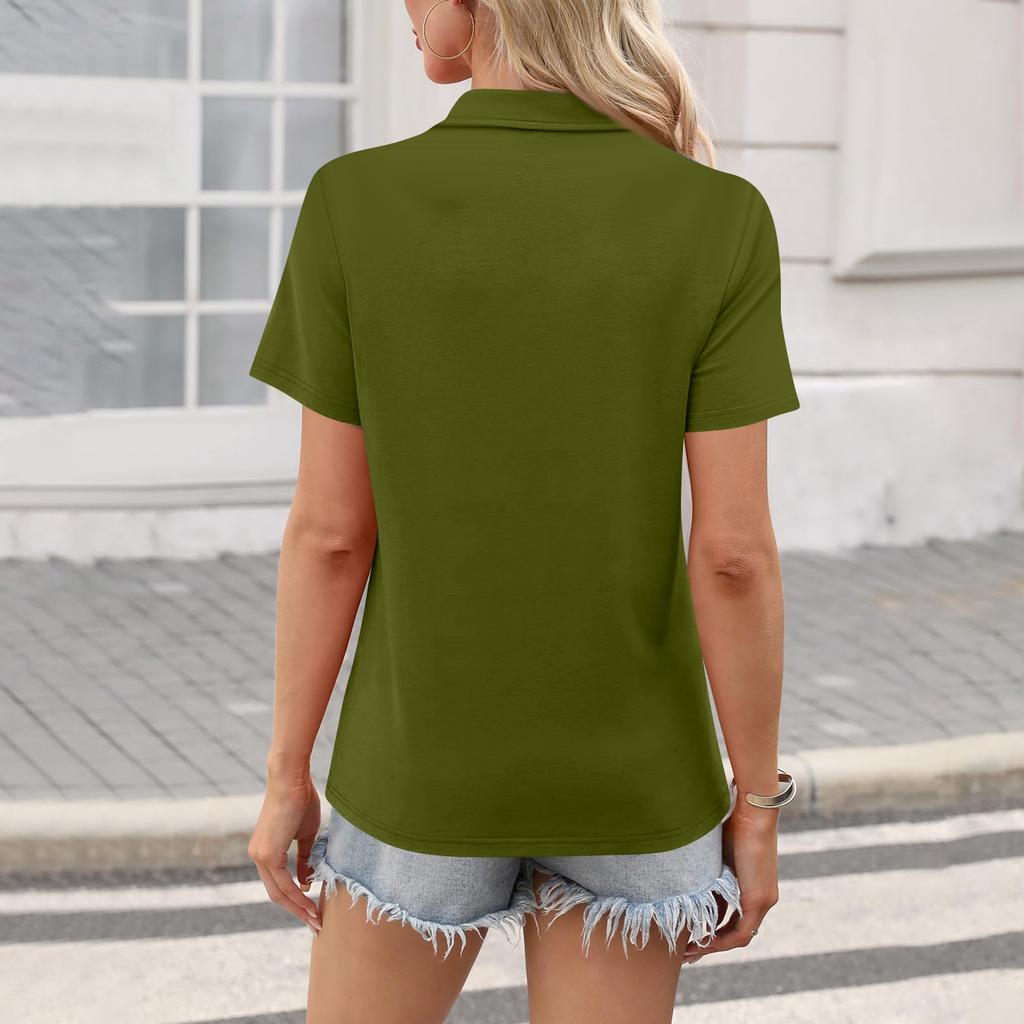 Damenmode Lässig Revers Kurzarm Farbe Hemd Damen Up Tops