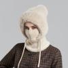 Women's Wool Ball Hat, Scarf, One-piece Knitted Hat With Plush Insulation, Woolen Hat, Thickened One-piece Hat