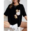 T-shirt Oversize Blanc avec Imprimé de Poche Paresseux Mignon Design Animal Cartoon Pour Tenue Décontractée et Tenues de Tous les Jours