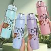 1PC Vintage Coffee Time Text 750ml Color Plastic Sports Water Bottle Leakproof Flip Straw Lid Suitable for Sports Office Home Use