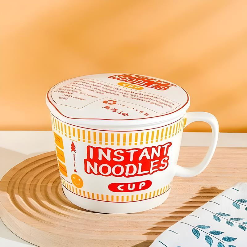 Instant Noodle Bowl with Handle Large Capacity Ramen Bowl Creativity Lid Ceramic Instant Lunch Bowl Cute Design Japanese Cup
