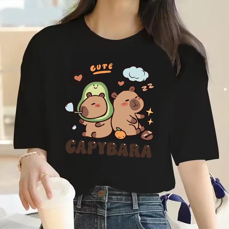 

T-shirt Short Sleeve Capibaras Girls Women s Clothing Female New in Cute Cartoon Capybara Print Aesthetic Clothes S