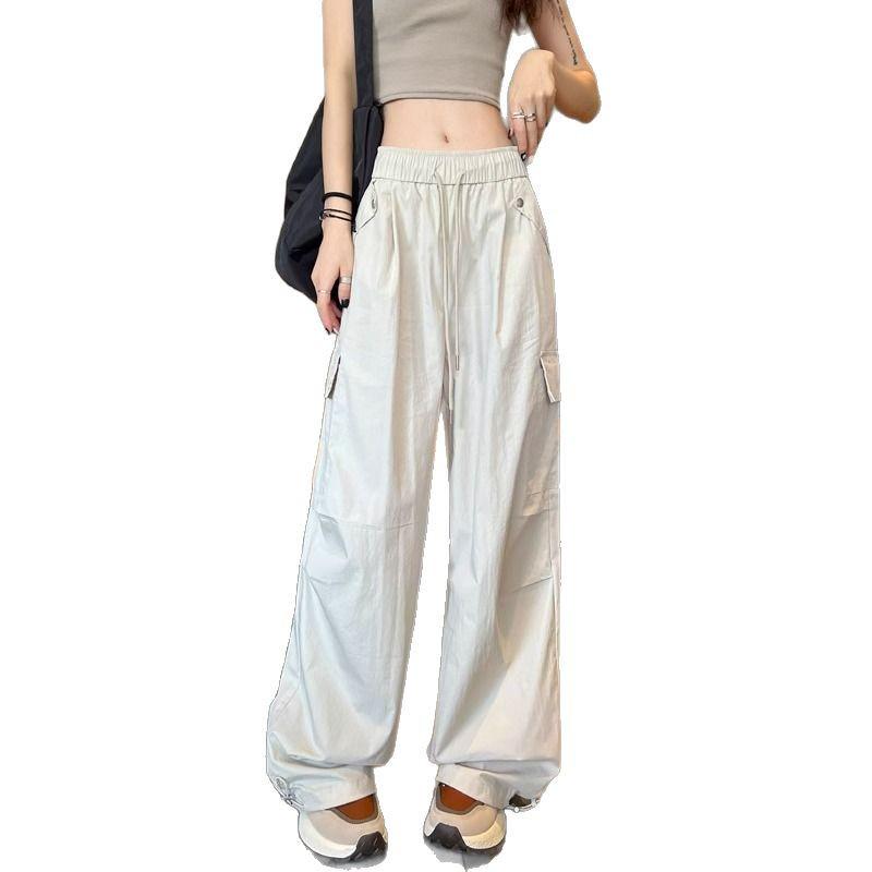 Women's Petite Apricot Cargo Pants - High Waist, Loose Fit, Wide Leg for Spring & Autumn