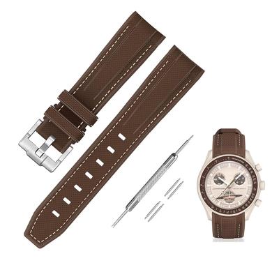 Jumpsunfun 20mm Watch Band for Omega and Quick Release Silicone Strap with Replacement Brown with White Stitching X, Swatch, Speedmaster, MoonSwatch,
