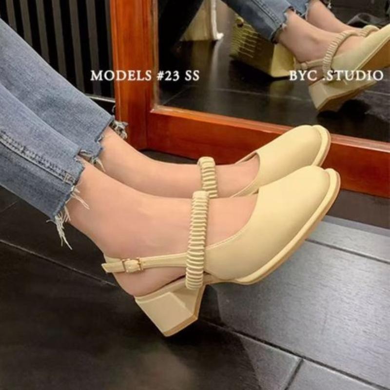 Princess Style Block Heel 2026 Summer New One Strap Thick Heel Small Leather Head Cover Sandals