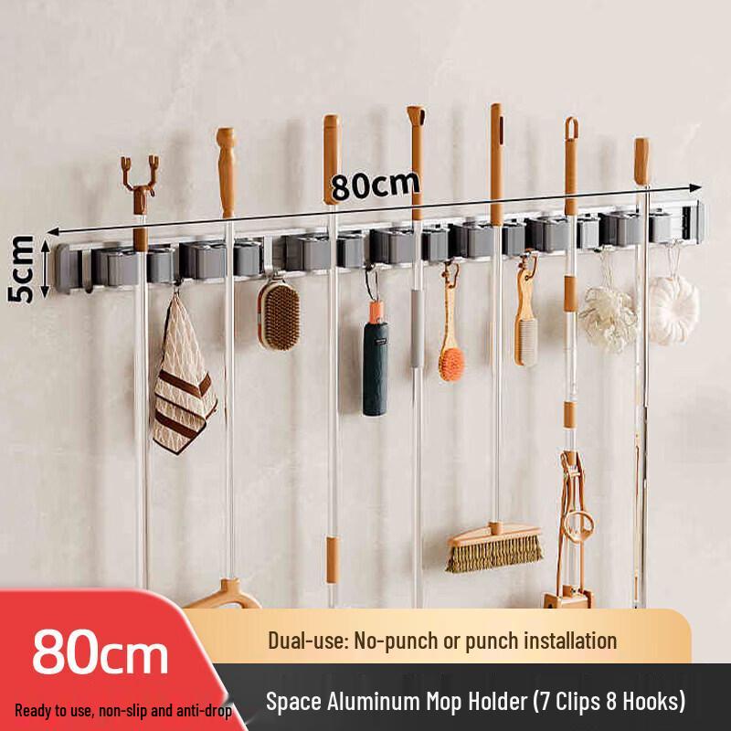 LIEI No-Drill Suction Cup Mop & Broom Holder