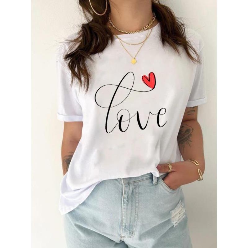 European Size Tee Top Women Love Heart Trend Cute 90s Clothing T Shirt Woman Print Fashion  Female Short Sleeve Graphic T-shirts
