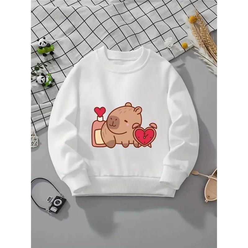 European sizes Kids' Crewneck Sweatshirt - Cute Bear Heart Clock Bottle , Sportswear And Casual Wear, Soft And Comfortable, Children's Clothing