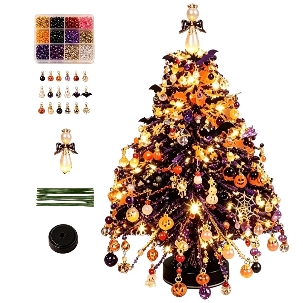 Beaded Christmas Tree Set - Decorative Holiday Tabletop Centerpiece for Christmas Home Decor