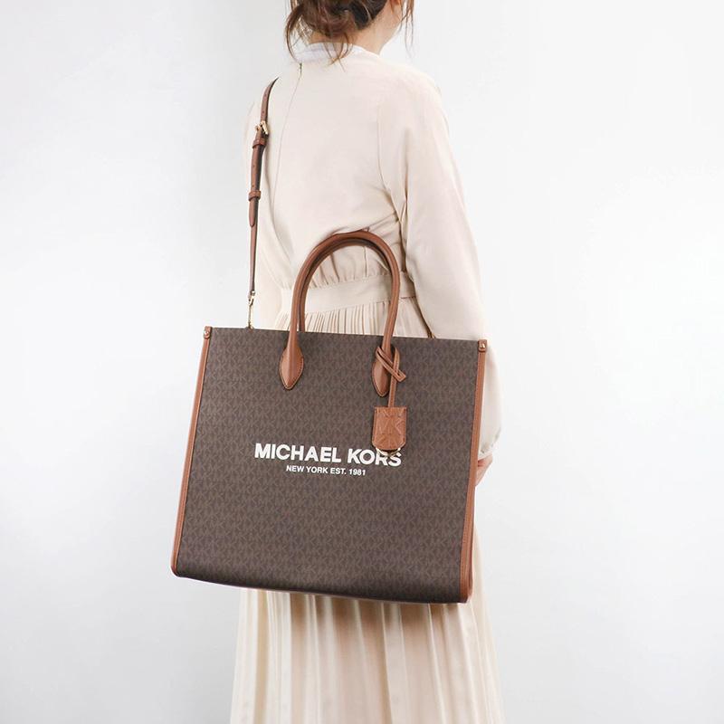 Michael Kors MK Mirella Monogram Print Detachable Shoulder Strap Tote Bag Women tote Brown 35F2G7ZT3B-BROWN
