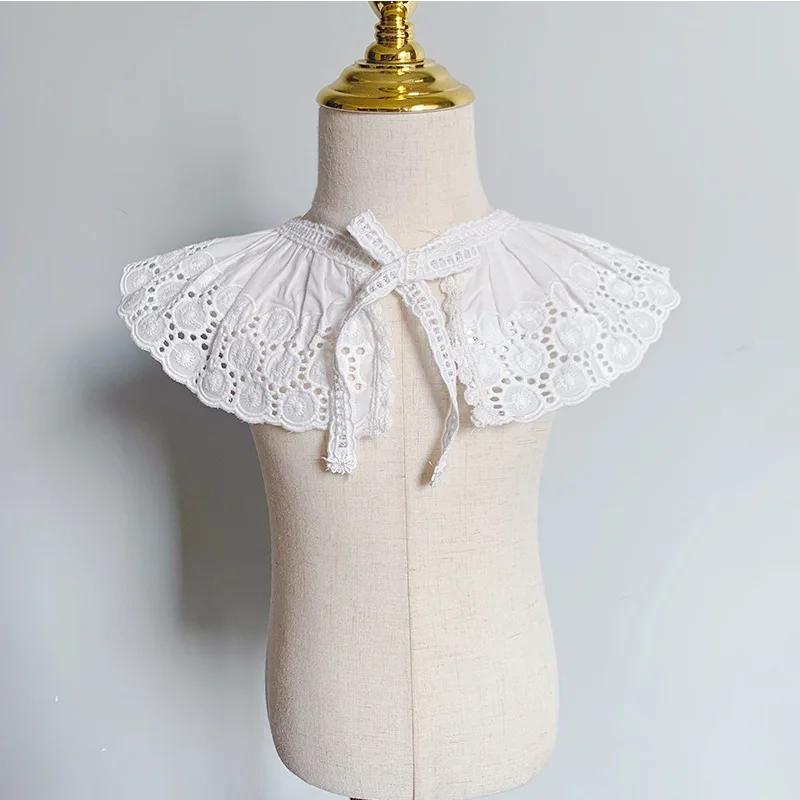 Baby Bib Lace Up Scarf Shawl Cotton Children's Detachable Collar Hollowed Out Female Baby Bib Scarf Children's Accessories 3-8Y