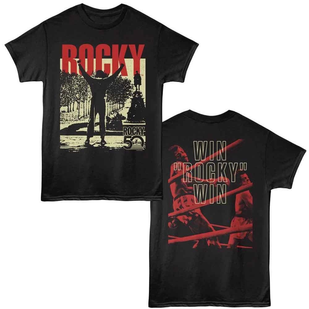 Rocky - Win Rocky Win 50th Anniversary - 2-Sided Print Adult T-Shirt - Black XS