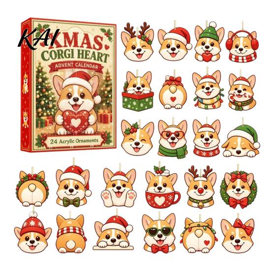 Dog Advent Calendar 24 Day Calendar, Cute 2D Flat Chihuahua Hanging Ornaments, Decorative Ornaments for Owners Different Acrylic Pendants Holiday Home