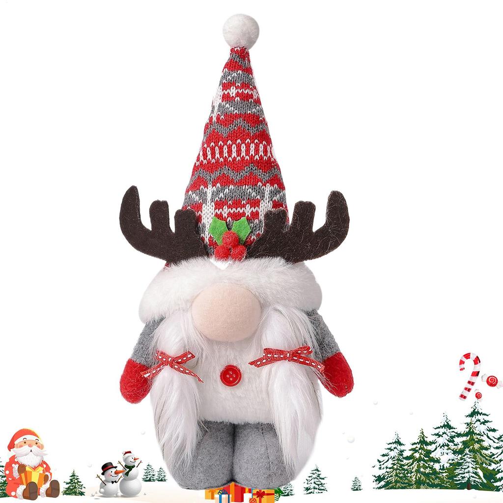 Christmas Gnomes Christmas Figurines With Antlers Small Cute Holiday Figurine Ornament For Living Room Office Bedroom Table