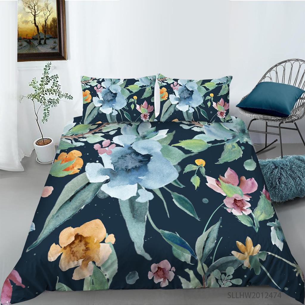 Flowers Theme Bedding Set Bedroom Quilt Cover Pillow Cover Home Bedding Set AU/EU/US Full Size Single/Double Bed Home Furniture