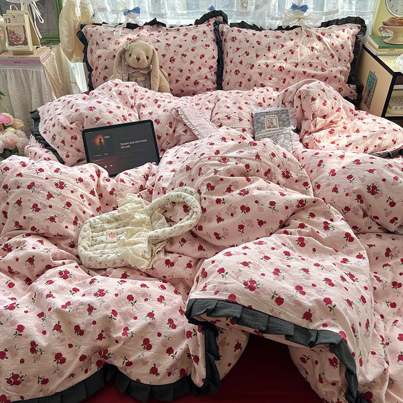 insA Cotton Bed Four-piece Set Pure Cotton New Maternal and Infant Grade Bed Sheet Quilt Cover Student Dormitory Three-piece Set