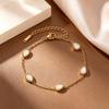Titanium Steel Roman Numeral & Mother-of-Pearl Heart Bracelet Set - Colorfast Bangle with Four-Leaf Clover Pendant.