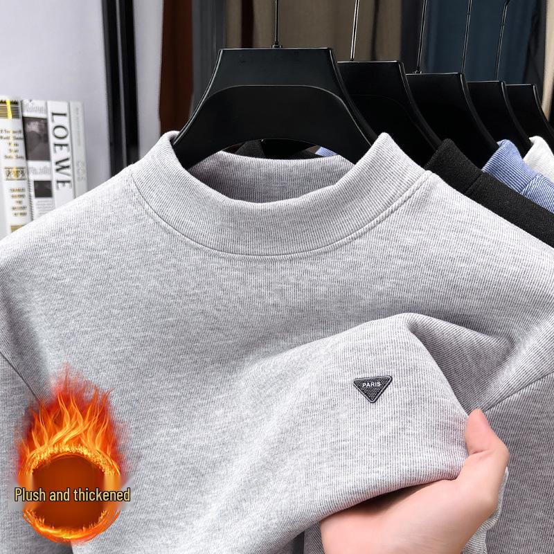 Men's High-Quality Anti-Pilling Hoodie - Autumn/Winter 2025, Plus Velvet, Thickened, Half-High Collar, Casual and Warm.