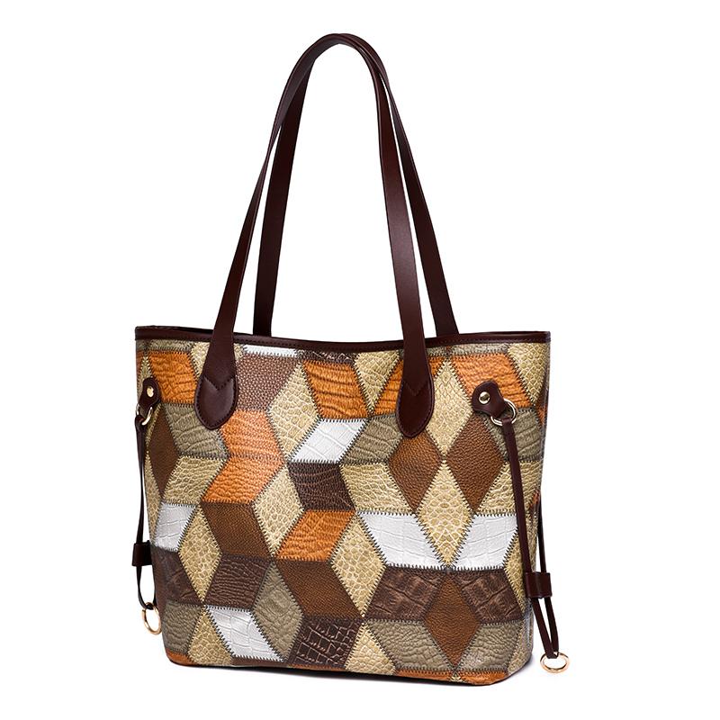 2pcs Geometric Pattern Tote Bag Set, Fashion Shoulder Bag, Women's Large Handbag With Clutch Coin Purse
