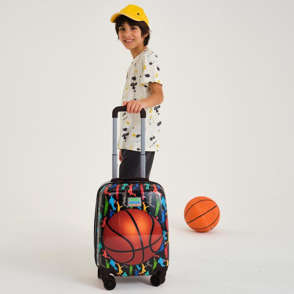coral high Kids Black Basketball Patterned Children's Suitcase 16745