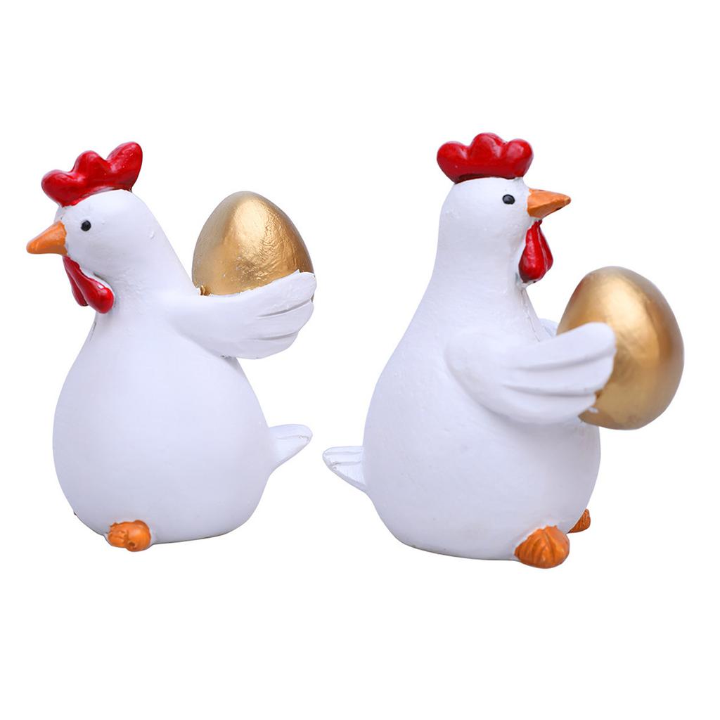 Set of 2 Easters Hen Hugging Golden Eggs Resins Figures Miniatures for Enhancing Garden Yard Aesthetic and Home Decors