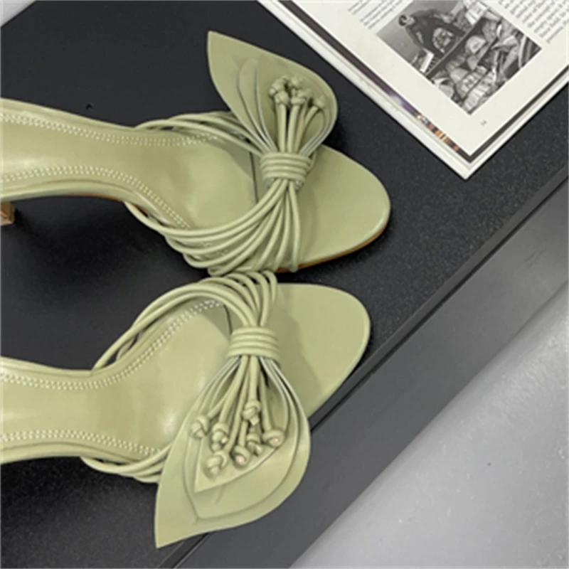 New Fashion Open Toe Narrow Band Butterfly-kont Thin Heels Women Slippers Summer Party Dress Slides Shoes
