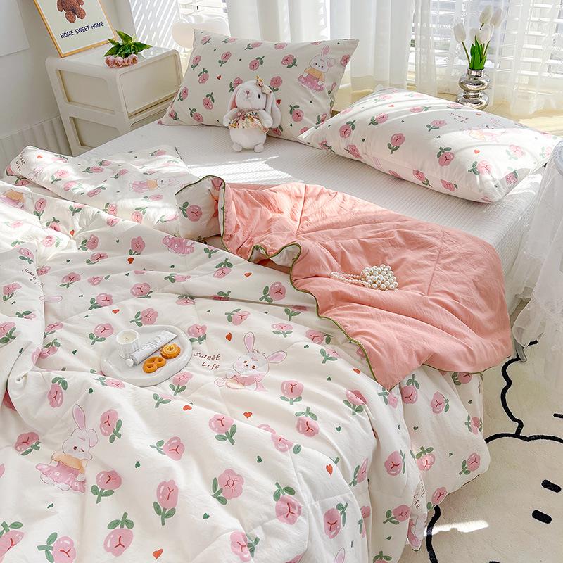 Class A Soy Fiber Double-Layer Summer Quilt with Cartoon Print - Air Conditioning Comfort Quilt, Thin & Lightweight