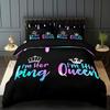 3-Piece Crown Letter Duvet Cover Set With 1 Duvet Cover And 2 Pillowcases Soft Breathable Hd Printing Bedding For Home And Dorm
