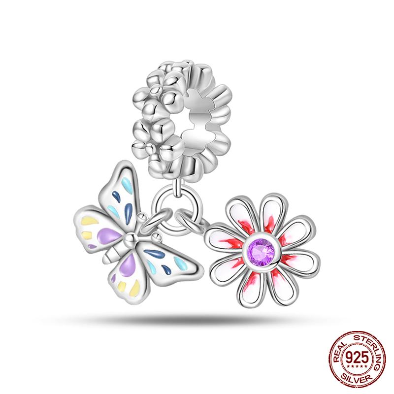 100% Copper Beautiful Spring Flowers Butterfly Firefly Charms Beads Fit Qikaola Original Bracelets Diy Jewelry