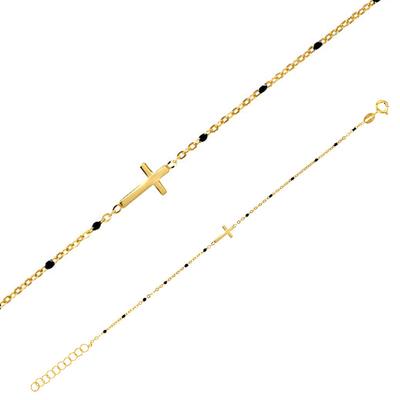 [R5477] - Handcrafted Silver Bracelet 'Cross' Black Gold - 12x6 Mm