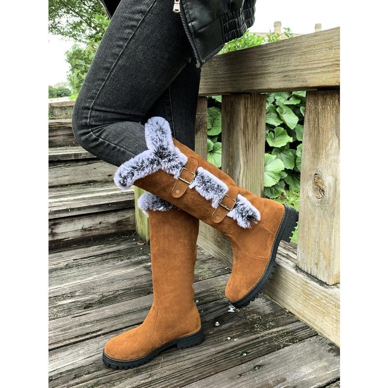 Winter Warm High Snow Boots Women's 2025 New Belt Buckle Plus Size Fleece Thickened Wool Wool Cotton Shoes