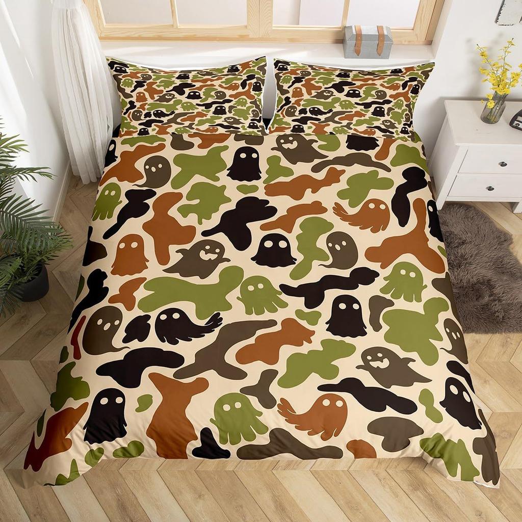 Halloween Duvet Cover Set Pillowcase Ghost Horror Bedding Set,Soft Comfortable Duvet Cover For Bedroom Decoration